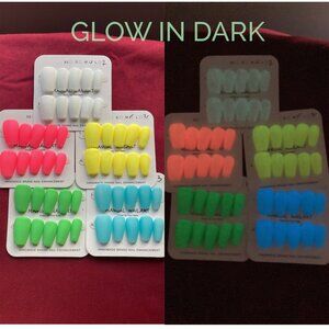 5 Sets- Matte Neon Glow in Dark Bright Short Coffin Press-on Nails Size S L